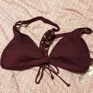 VSPINK GROMMET RACERBACK SWIM BRA BURGUNDY